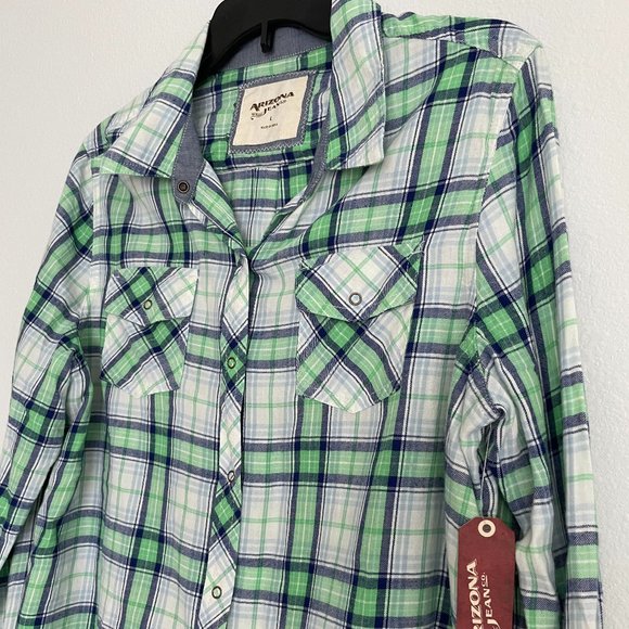 NWT - Arizona Jeans - Long-Sleeved Button Down Plaid Shirt - Large - Picture 4 of 14